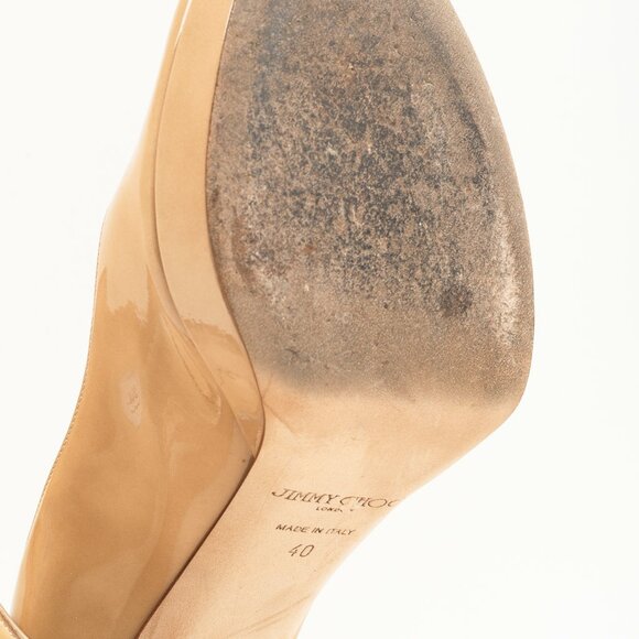 Jimmy Choo Luna Nude Patent Peep-Toe Heels - Picture 5 of 10